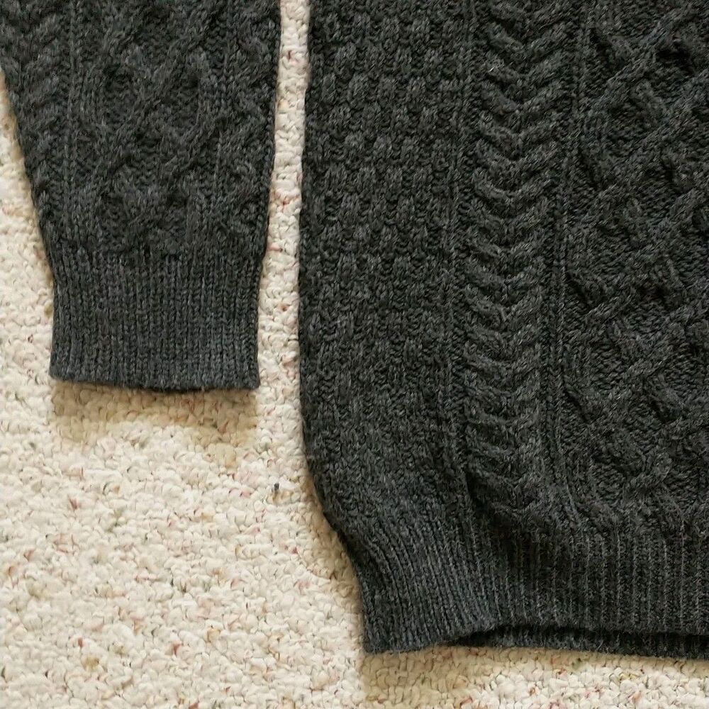 Aran Sweater Market Men XXL/L*Gray Wool CableKnit Chunky Fisherman Ireland - Picture 3 of 6